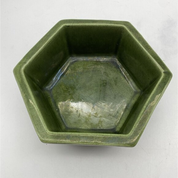 Vintage MCM Hager Planter Pot #4003 Hexagon Shaped Green Art Pottery *chip - Picture 2 of 12